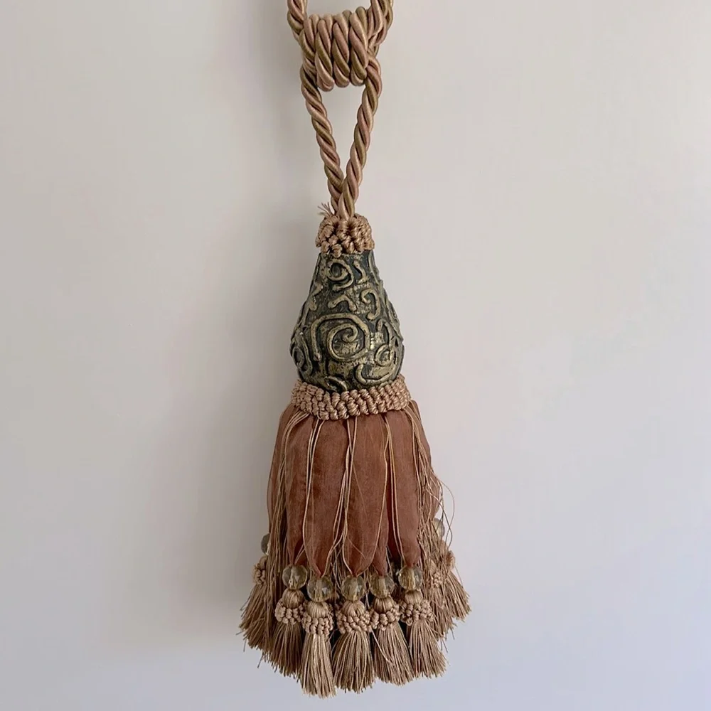 Large Brown Vintage Tassel Tieback Rope Beads Decorative Curtain  Drapery